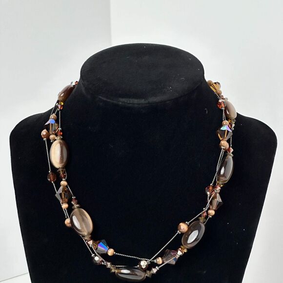 Dabby Reid Copper Tone Chain Beaded Statement Necklace Multi Strand Jewelry - Picture 10 of 16